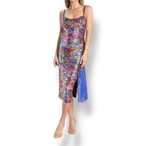 Dress The Population Rory Multicoloured Abstract Sequin Midi Dress, Large - Picture 13 of 13